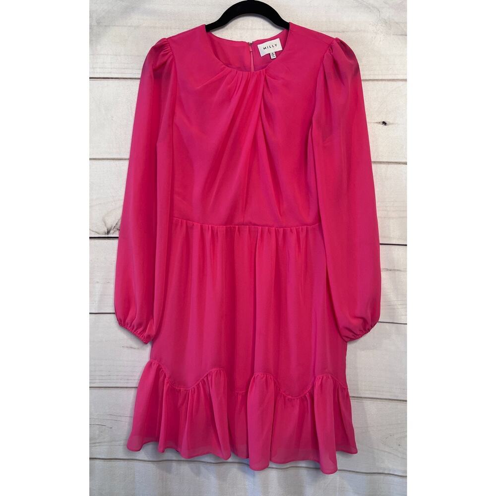 MILLY Size 4 Pink Long Sleeve‎ Dress Flowy Flirty Chic